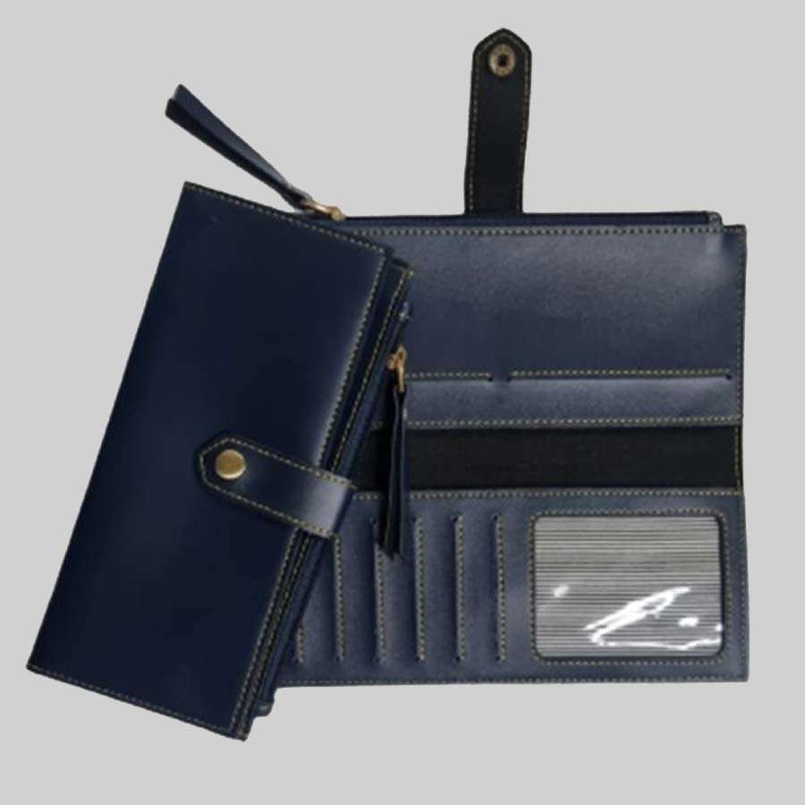 Travel Pouch Faux Leather 2 Fold Clutch - Blue
