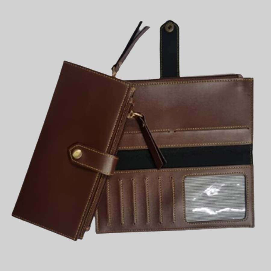 Travel Pouch Faux Leather 2 Fold Clutch - Brown