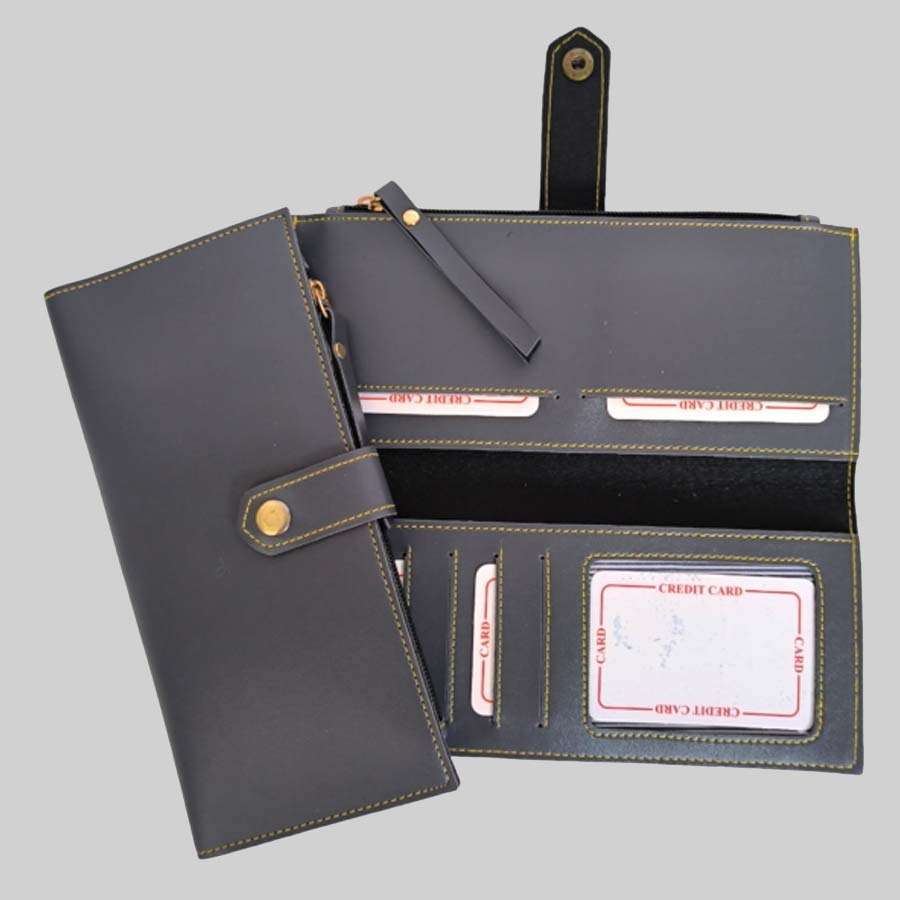 Travel Pouch Faux Leather 2 Fold Clutch - Gray