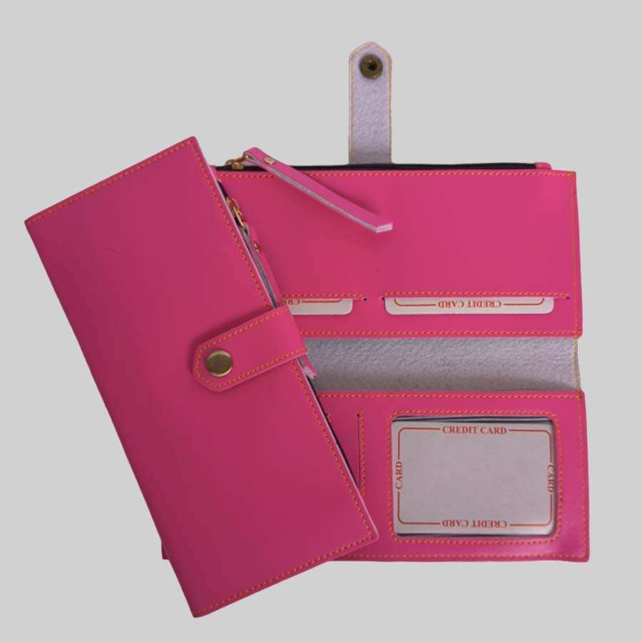 Travel Pouch Faux Leather 2 Fold Clutch - Pink