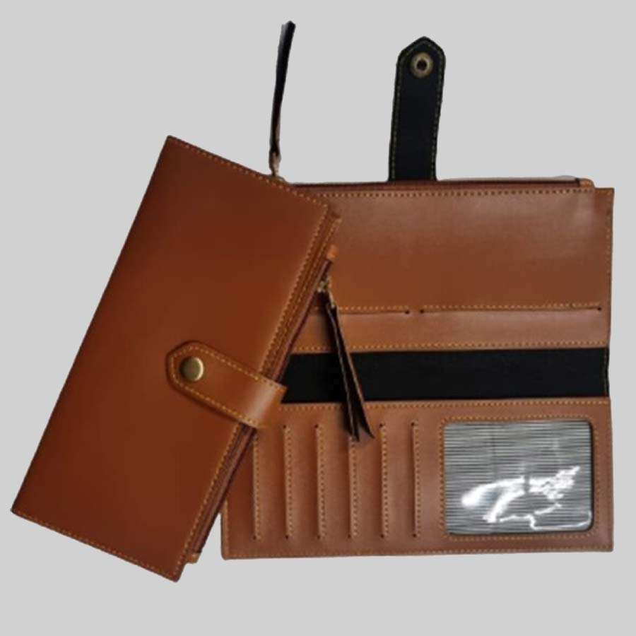 Travel Pouch Faux Leather 2 Fold Clutch - Tan