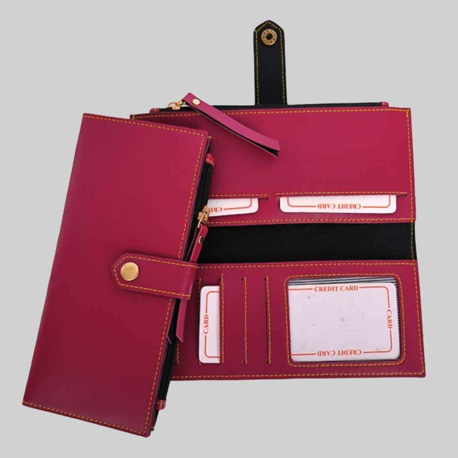Travel Pouch Faux Leather 2 Fold Clutch - Wine