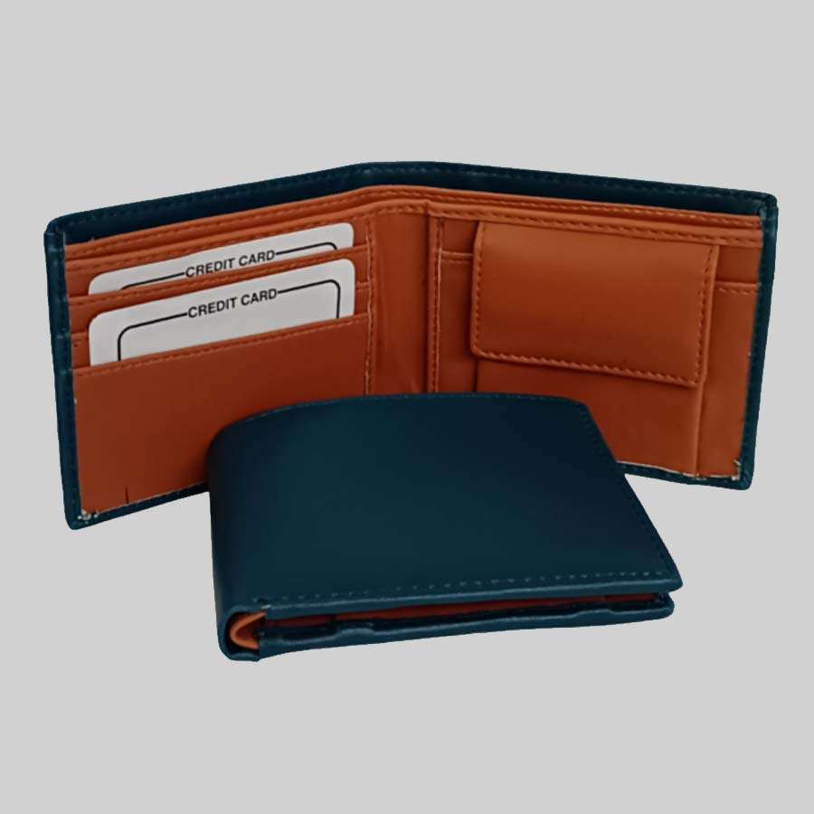 Men's Dual Color Leather Wallet - Blue