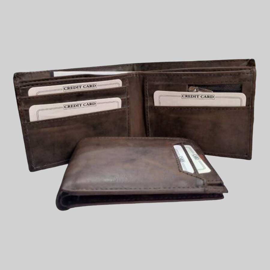 Men's Leather Wallet with Card Holder - Brown