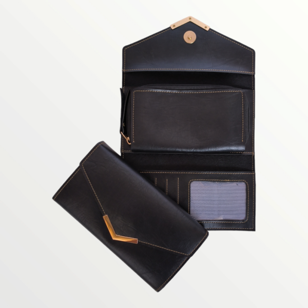 Ladies Wallet 3 Fold with Pocket Bangkok Leather Product (51-BLACK)