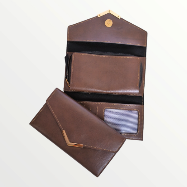 Ladies Wallet 3 Fold with Pocket Bangkok Leather Product (51-BROWN)