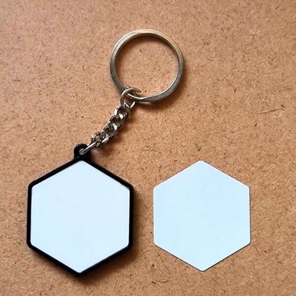 Plastic Keychain Both Side Metal Plate - Hexagon (25)